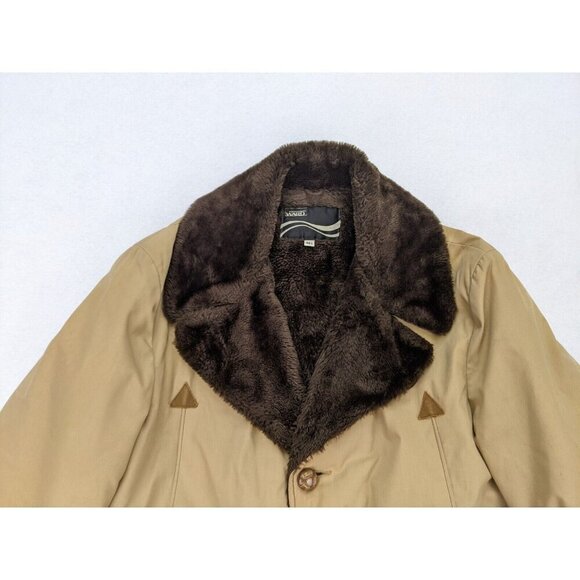 Vintage 70s Men's Coat Montgomery Ward Size 46L Beige Brown Faux Fur Lined - Picture 4 of 16